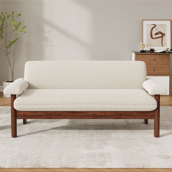 Merax Minimalist Berber Fleece 2-Seater Loveseat with Plush Arm Pillows & Full Rubberwood Frame