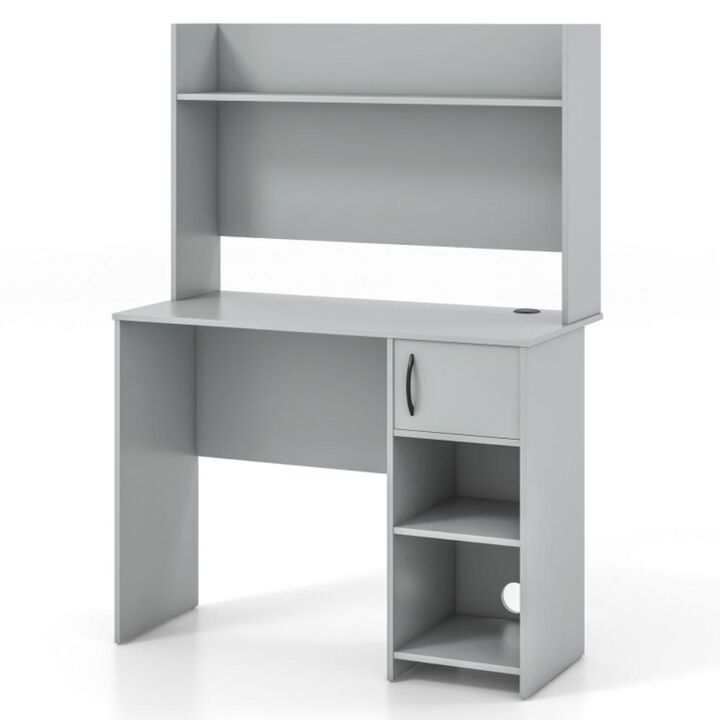Hivvago Home Office Desk with Raised Display Shelf and 2 Open Shelves