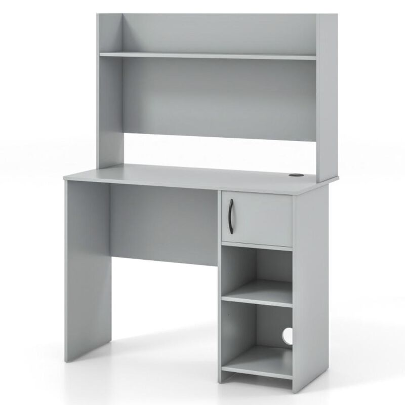 Hivvago Home Office Desk with Raised Display Shelf and 2 Open Shelves