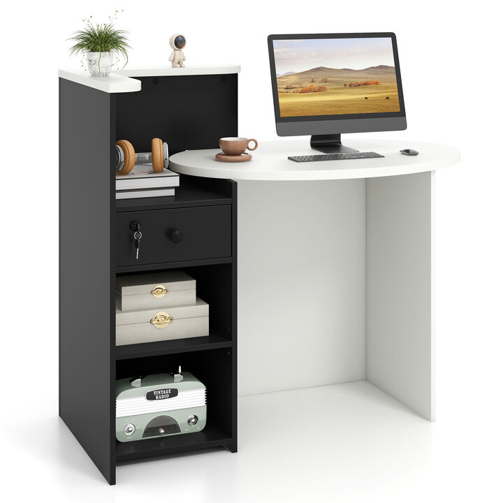 Reception Station Desk with Open Shelf &ndash; Office Front Desk with Secure Drawer