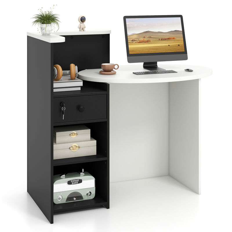 Reception Station Desk with Open Shelf &ndash; Office Front Desk with Secure Drawer