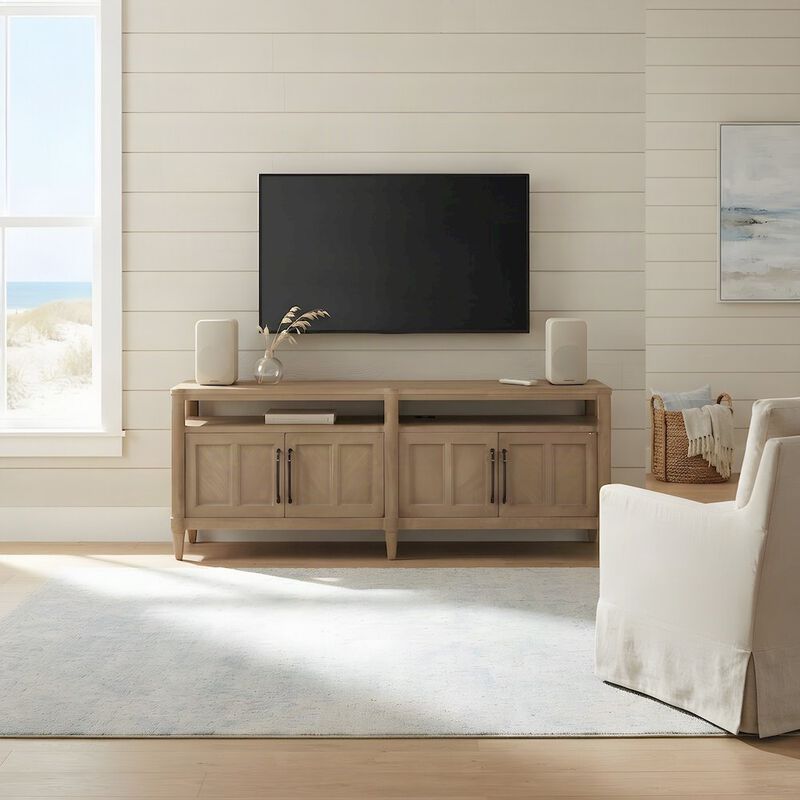 Rubberwood and Mindi Veneer Transitional Casual Sofa Console Table, Sand image number 1