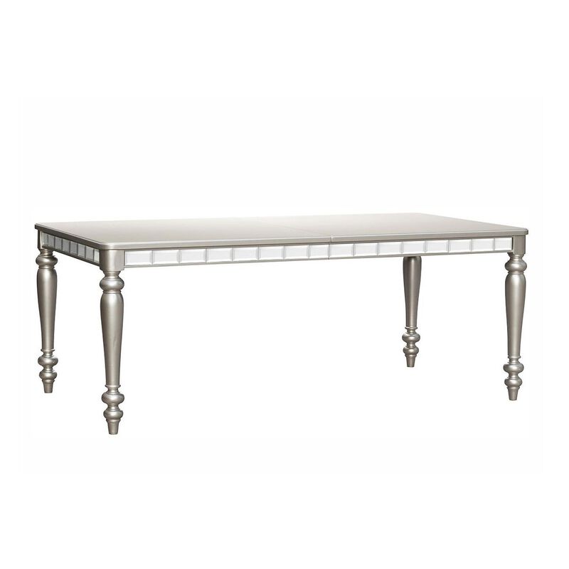Dining Table with Extension Leaf 78-96 Inch, Silver Wood, Mirror Trim