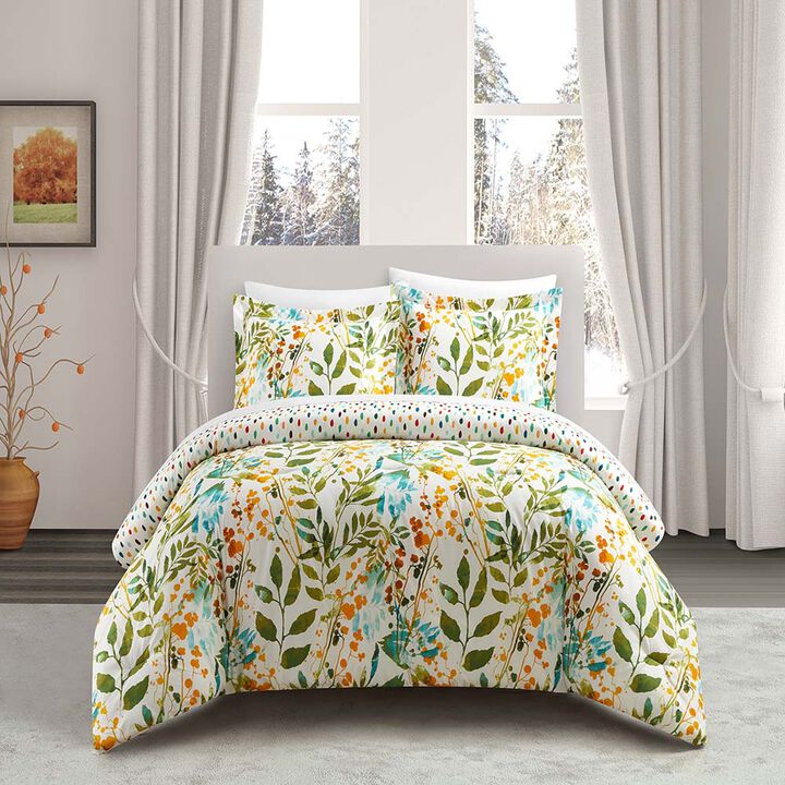 Chic Home Robin 5 Piece Duvet Cover Set Reversible Hand Painted Floral Print Design Bed In A Bag Bedding with Zipper Closure