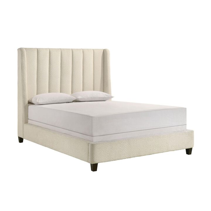 Benjara Aegis King Size Bed, Wingback, Channel Tufted, Cream Beige Upholstery