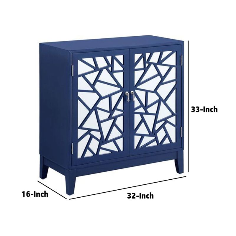 33 Inch 2 Door Mirrored Console Sideboard Cabinet with Shelf, Blue-Benzara