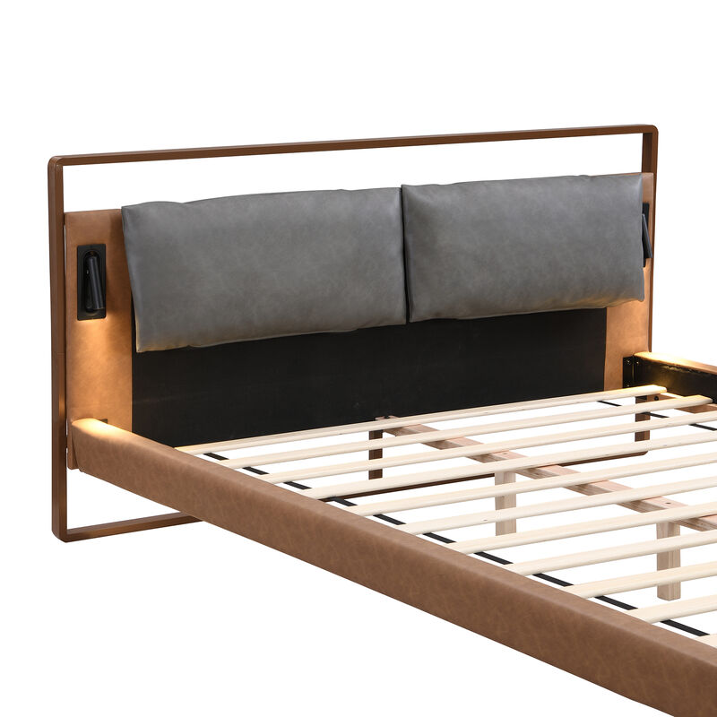 Christopher Knight Home Solis Contemporary Faux Leather Platform Bed with 2 Night Lights