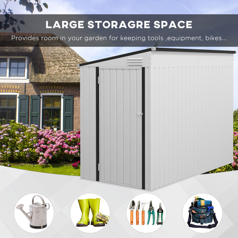 Outsunny 4' x 6' Metal Outdoor Storage Shed, Lean to Storage Shed, Garden Tool Storage House with Lockable Door and 2 Air Vents for Backyard, Patio, Lawn, White