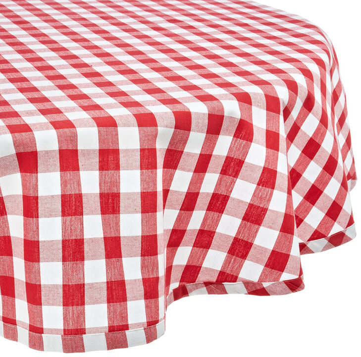84” x 60” White and Red Checkered Rectangular Tablecloth