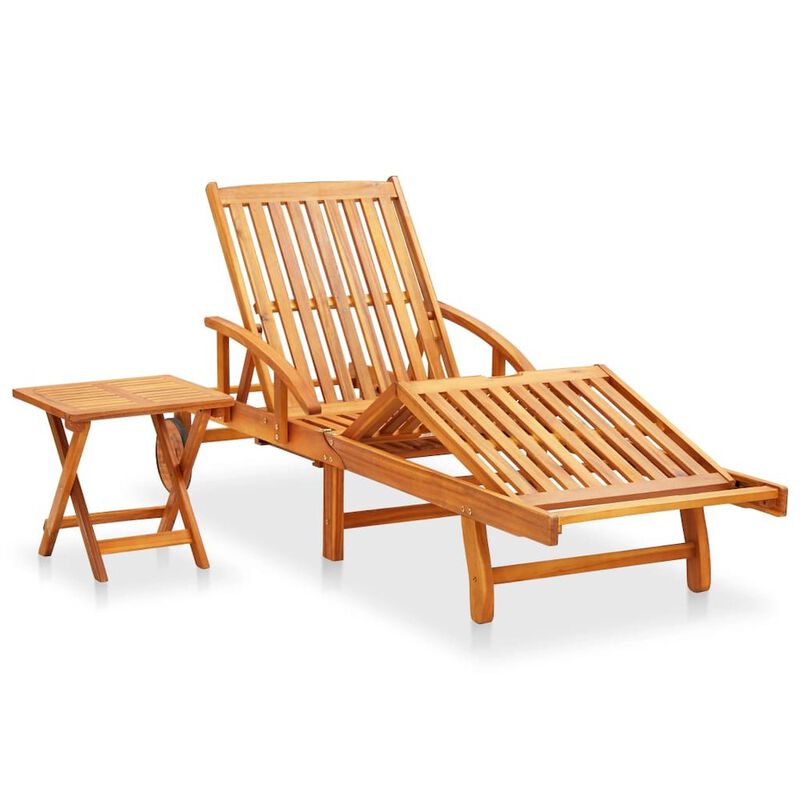 Sunlounger With Table Green Solid Acacia Wood Extra Long
