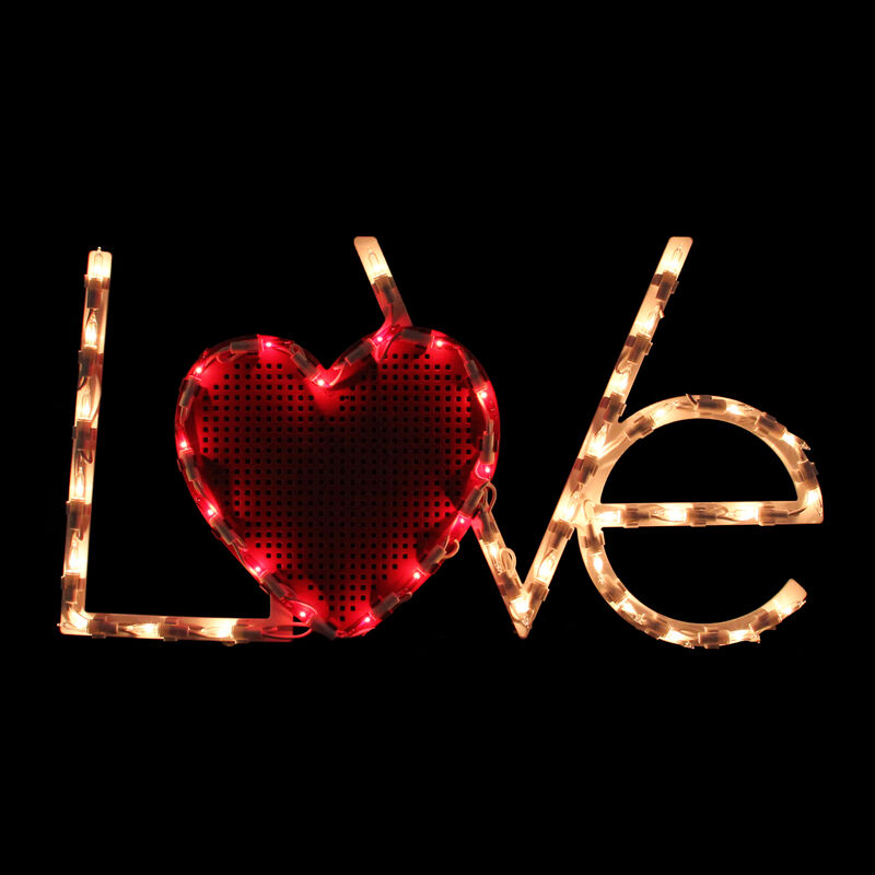 17" Lighted White and Red "LoVe" with Heart Valentine's Day Window Silhouette Decoration