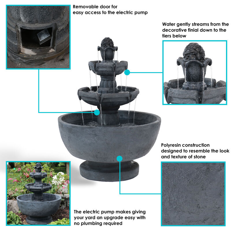 Sunnydaze Budding Fruition Polyresin Outdoor 3-Tier Water Fountain