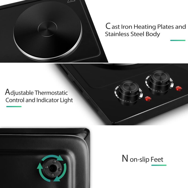 Cusimax Hot Plate, 1800W Electric Burner Double Hot Plate for Cooking Countertop Burner with Adjustable Temperature Control, Portable Cooktop image number 8