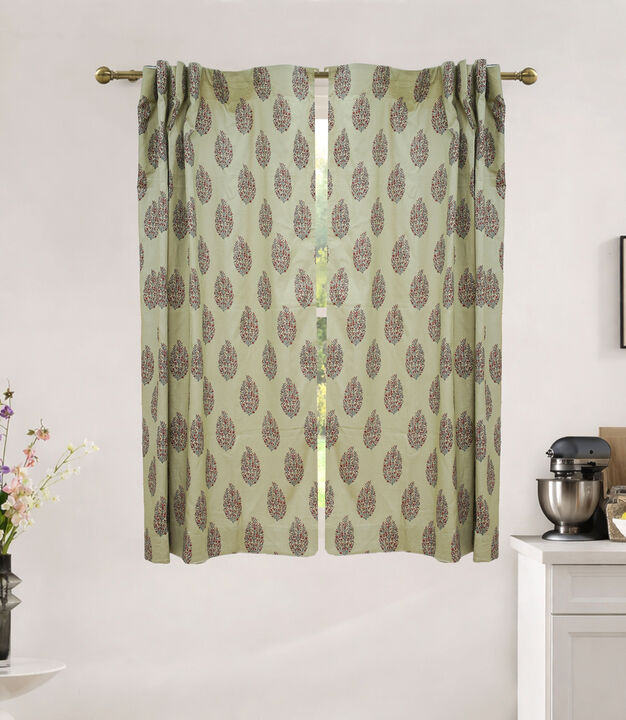 Fabdivine 42x45 Inch Handmade Linen Floral Curtain Soft Semi Sheer Farmhouse Window D&eacute;cor, Vatika
