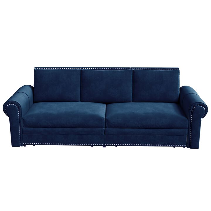 Whisen 93.7" King Pull Out Sleeper Sofa, 3-in-1 Convertible Sleeper with Nailhead Trim, Velvet for Living Room