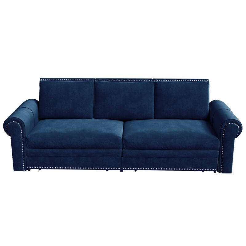 Whisen 93.7" King Pull Out Sleeper Sofa, 3-in-1 Convertible Sleeper with Nailhead Trim, Velvet for Living Room image number 0