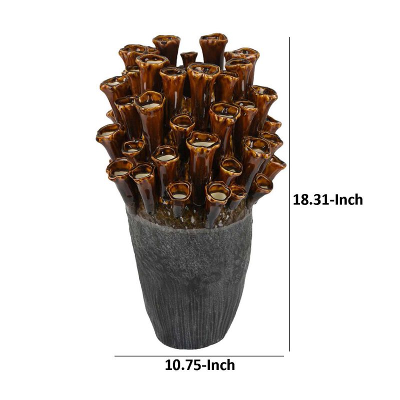 Cior Decorative Vase, Coral Shape, 18 Inch Gray and Brown Ceramic