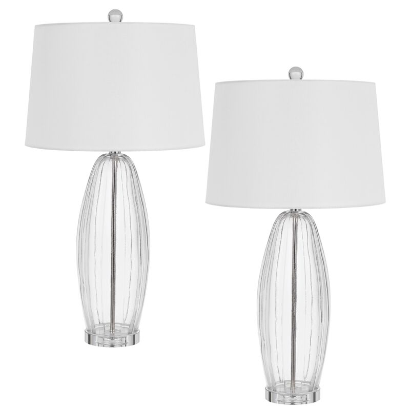 Table Lamp Set of 2, Bullet Shaped Clear Glass, Off White Drum Shade image number 0