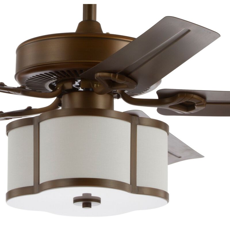 Edith 52" 3-Light Metal/Wood LED Ceiling Fan With Remote, Satin Bronze