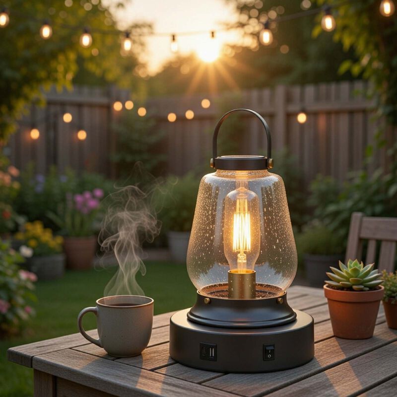 Jerry Lantern Table Lamp, Bubble Glass Shade, USB Ports, Dark Bronze image number 8