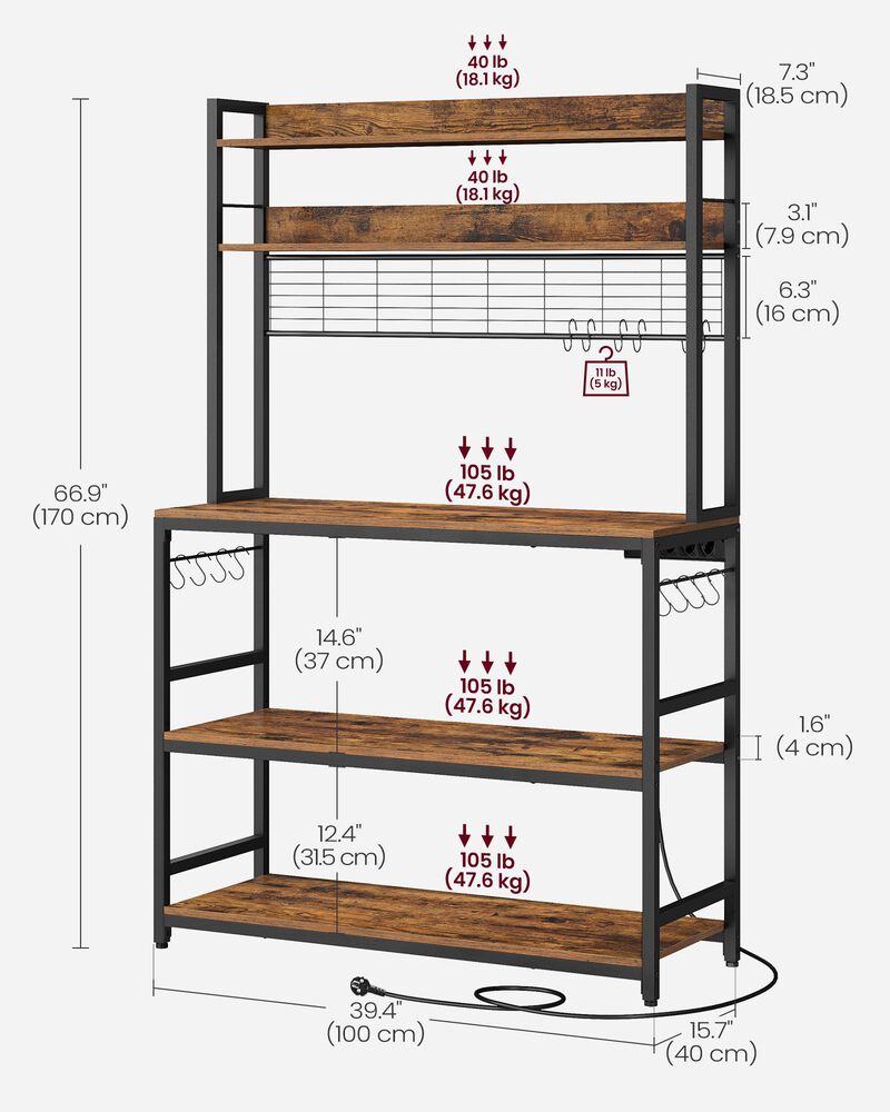 Hutch Bakers Rack with Power Outlet