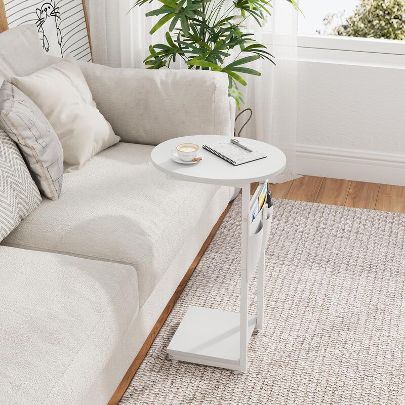 Vagusicc C Shaped End Table for Couch, Small Side Table for Couch, Small Couch Side Table for Small Spaces, Side Table Slide Und