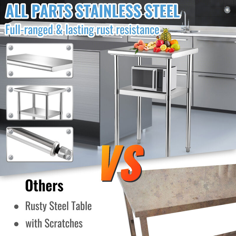 VEVOR Stainless Steel Work Prep Table Commercial Food Prep Table 24x18x36in image number 2