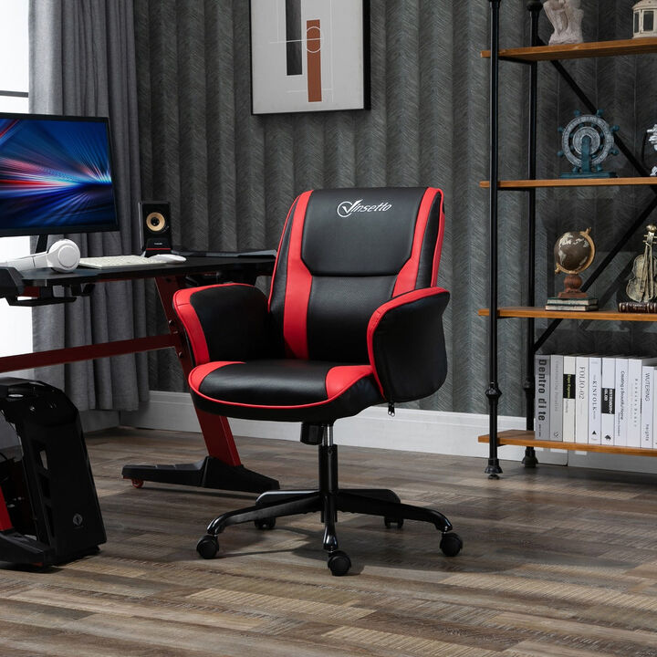 Racing Gaming Chair Faux Leather Adjustable Height with Wheels  Armrest  Mid Back Home Office