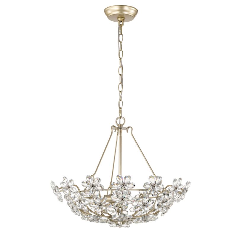 Daria Glam Brushed Silver-ish Champagne 3-Light Daisy Crystal Glass Flower Chandelier image number 8