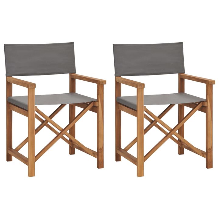 vidaXL Director's Chairs 2 pcs Solid Teak Wood Gray