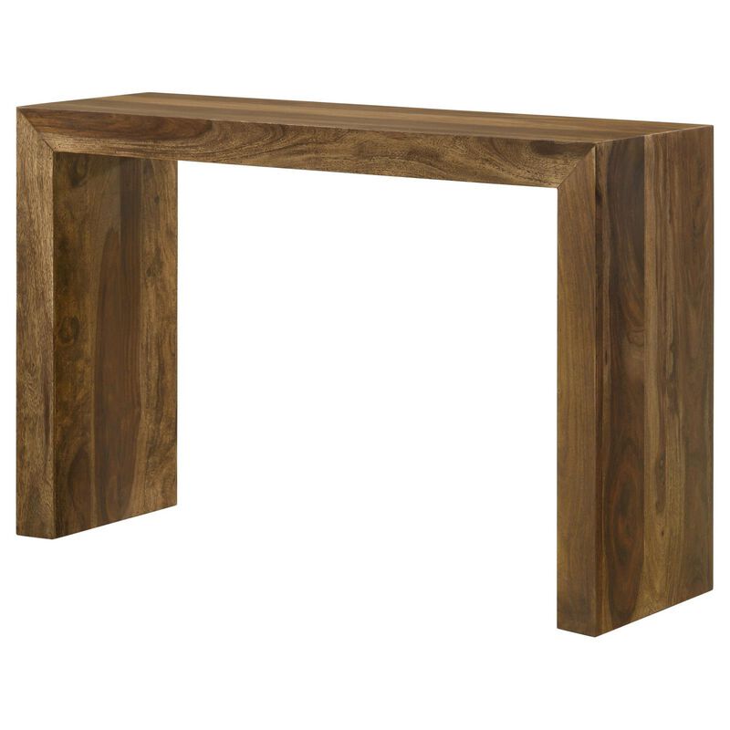 Ody 34 Inch Console Sofa Table, U Shaped, Sheesham Wood, Auburn Brown image number 2