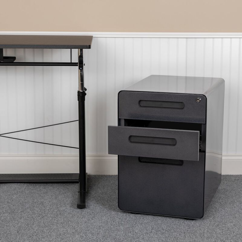 Flash Furniture 3-Drawer Mobile Locking Filing Cabinet with Anti-Tilt Mechanism, Black image number 9