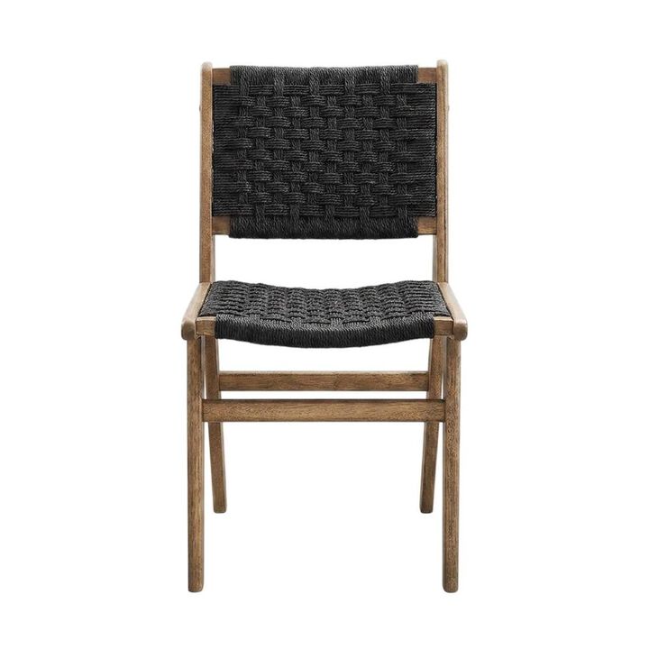 Woven Rope Wood Dining Side Chairs, Walnutt Black, Set of 2