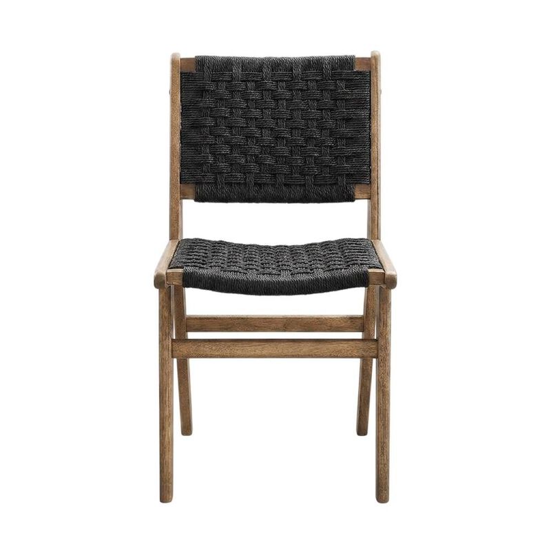 Woven Rope Wood Dining Side Chairs, Walnutt Black, Set of 2 image number 0