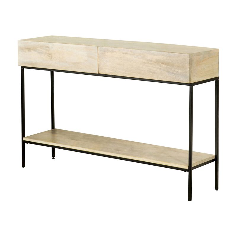 46 Inch 2 Drawer Console Table with Open Shelf, Sleek Straight Legs, Black