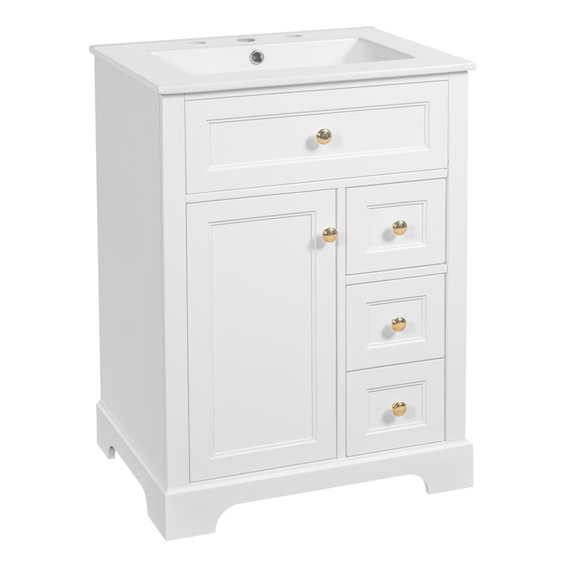 Merax Compact Bathroom Storage Vanity with Left Door Rack Cabinet & 2 Right Drawers image number 0
