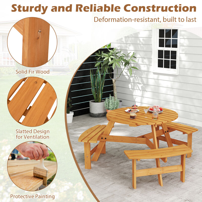 Outdoor Round Picnic Table Set with Umbrella Hole and Seating for 6