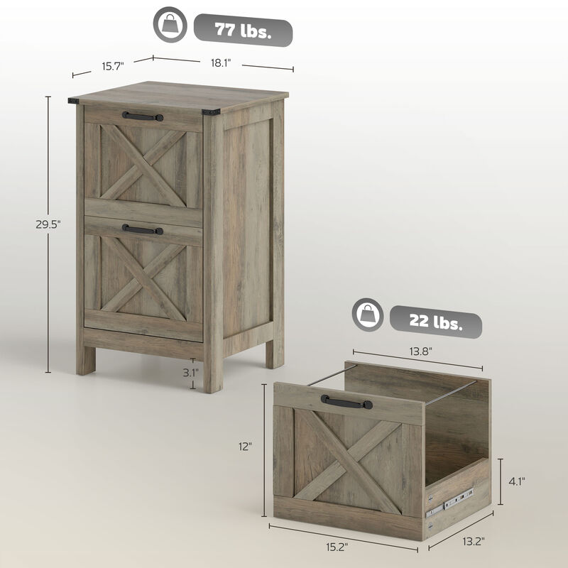 Hivvago Rustic 2-Drawer Vertical Filing Cabinet for Home or Office image number 2