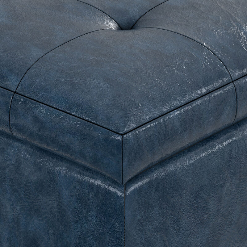 Cosmopolitan 34 inch Wide Contemporary Rectangle Storage Ottoman in Denim Blue Vegan Faux Leather, Assembled image number 8