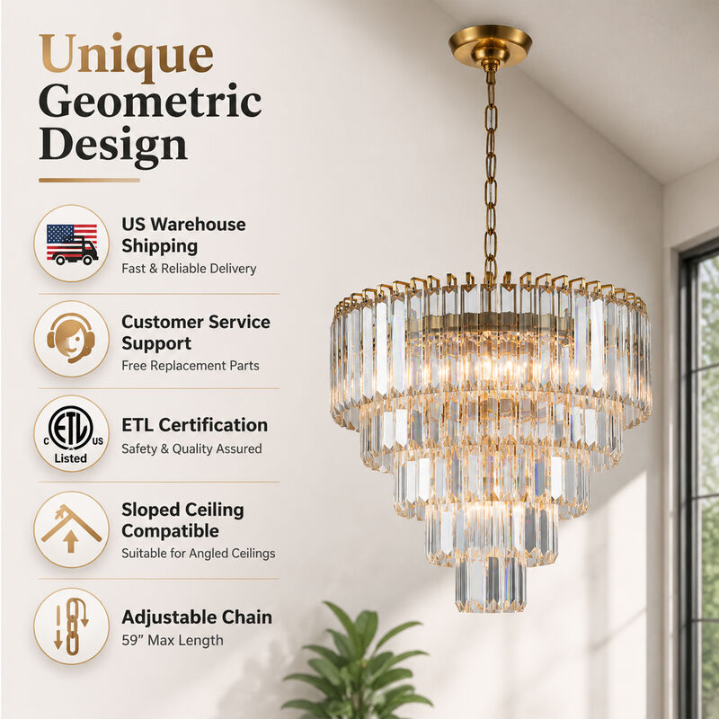 Modern Crystal Chandelier 14'' Warm Brass for Dining Room and Entryway image number 5