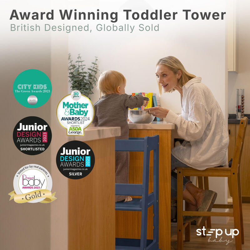 Stepup Baby&reg; Adjustable Toddler Tower - Blue Wooden Step Stool for Kids | Toddler Standing Tower with Child-safe Chopper & Chopping Board for 18M-4Y image number 5
