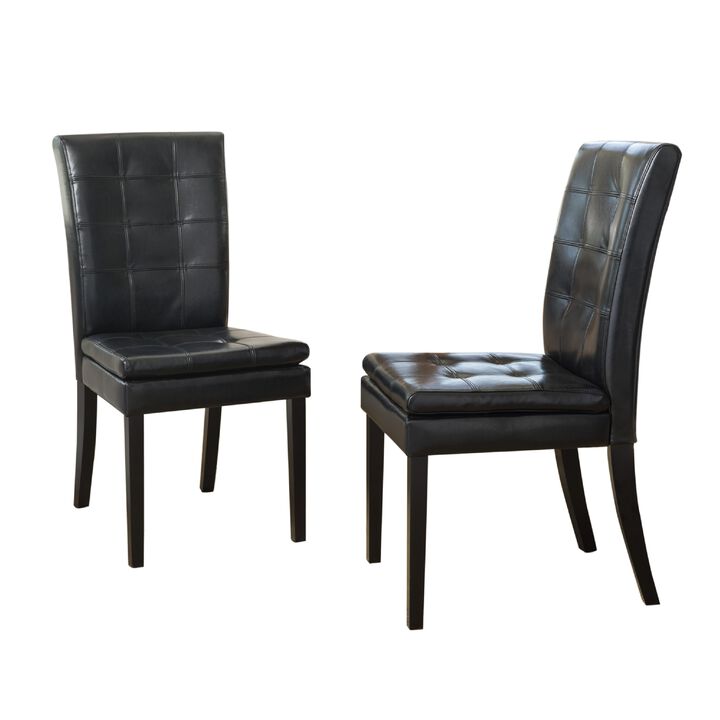 Brenda Dining Side Chair Set of 2, Black Wood, Tufted Faux Leather
