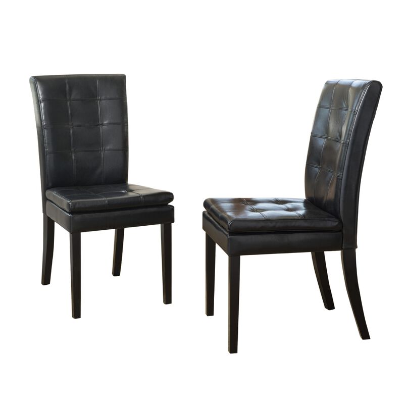 Brenda Dining Side Chair Set of 2, Black Wood, Tufted Faux Leather