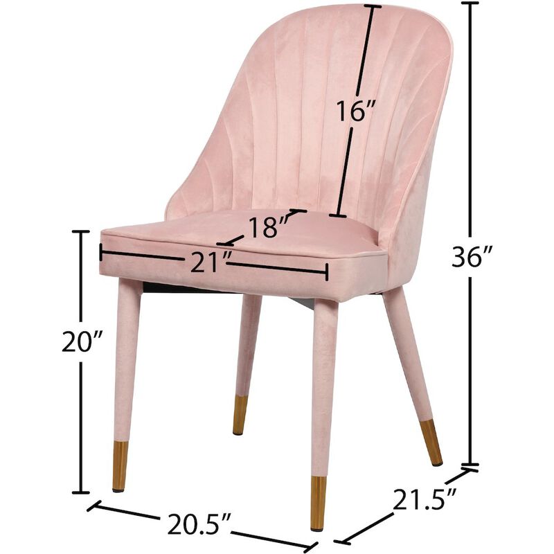 Meridian Furniture Belle Pink Velvet Dining Chair, Set of 2
