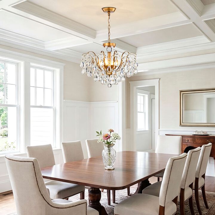 Evelyn 20 Inches 6 Lights Glam Crystal Chandelier - Medium‑gloss Brushed Brass Finish
