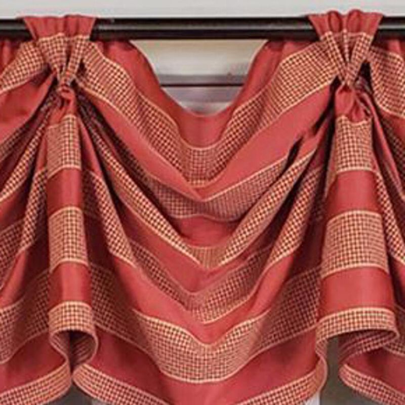RLF Home Luxurious Modern Design Ribbon Stripe Victory Swag 3-Scoop Window Valance 50" x 25" Coral