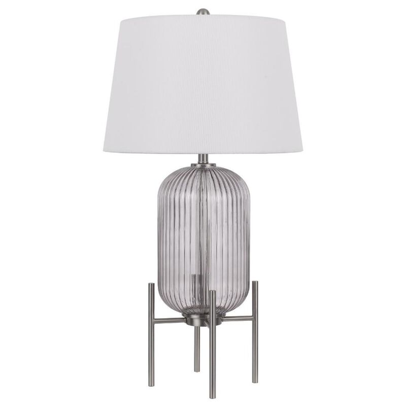 Hivvago 33" Nickel Glass Round Table Lamp With White Empire Shade