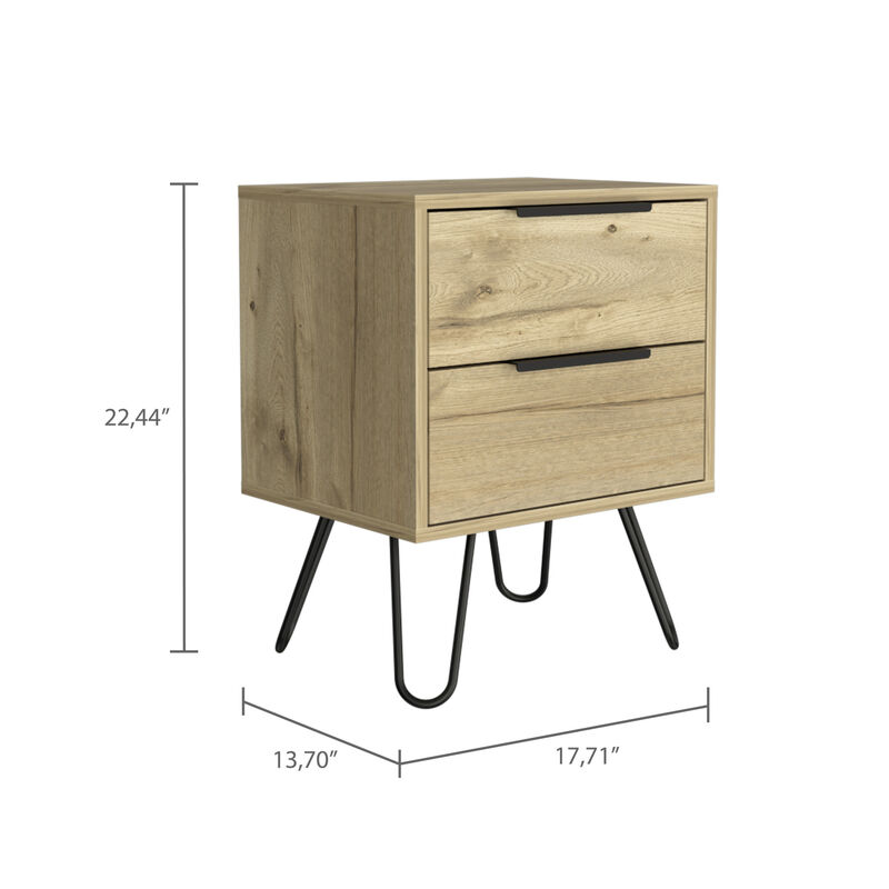 Two Drawer Faux Wood Nightstand – Bedside Table for Bedroom Storage