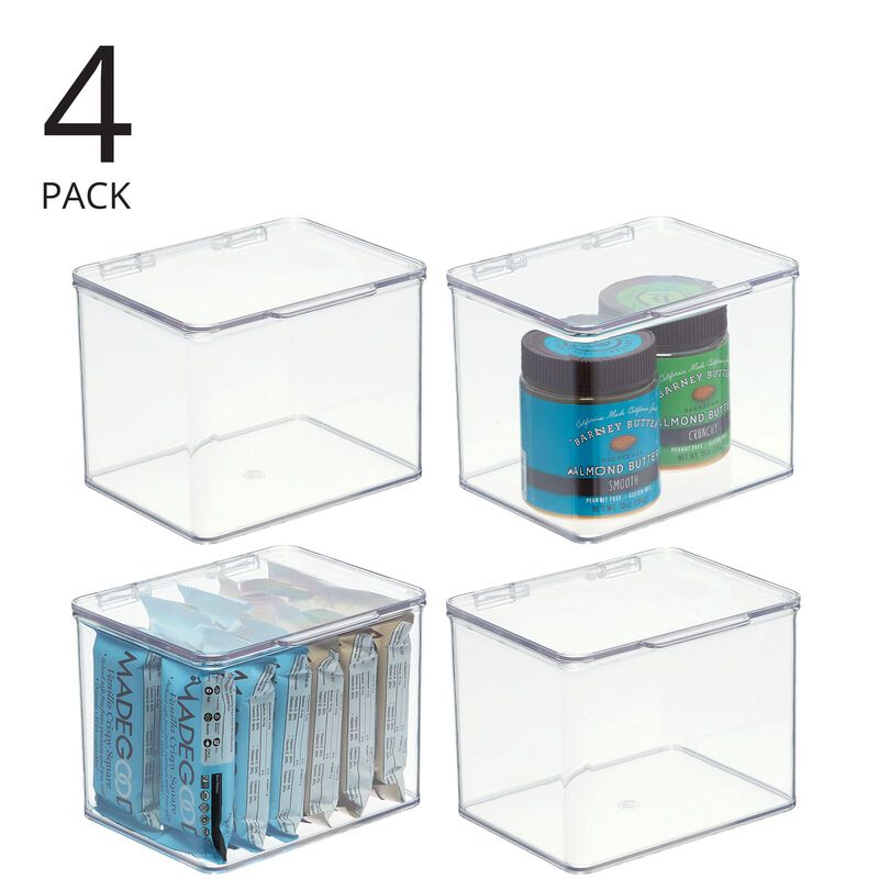 mDesign Kitchen Pantry/Fridge Storage Organizer Box - Hinge Lid, 4 Pack, Clear image number 3