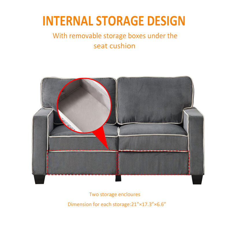 Living Room Sofa Loveseat with Storage Dark Grey Corduroy image number 7